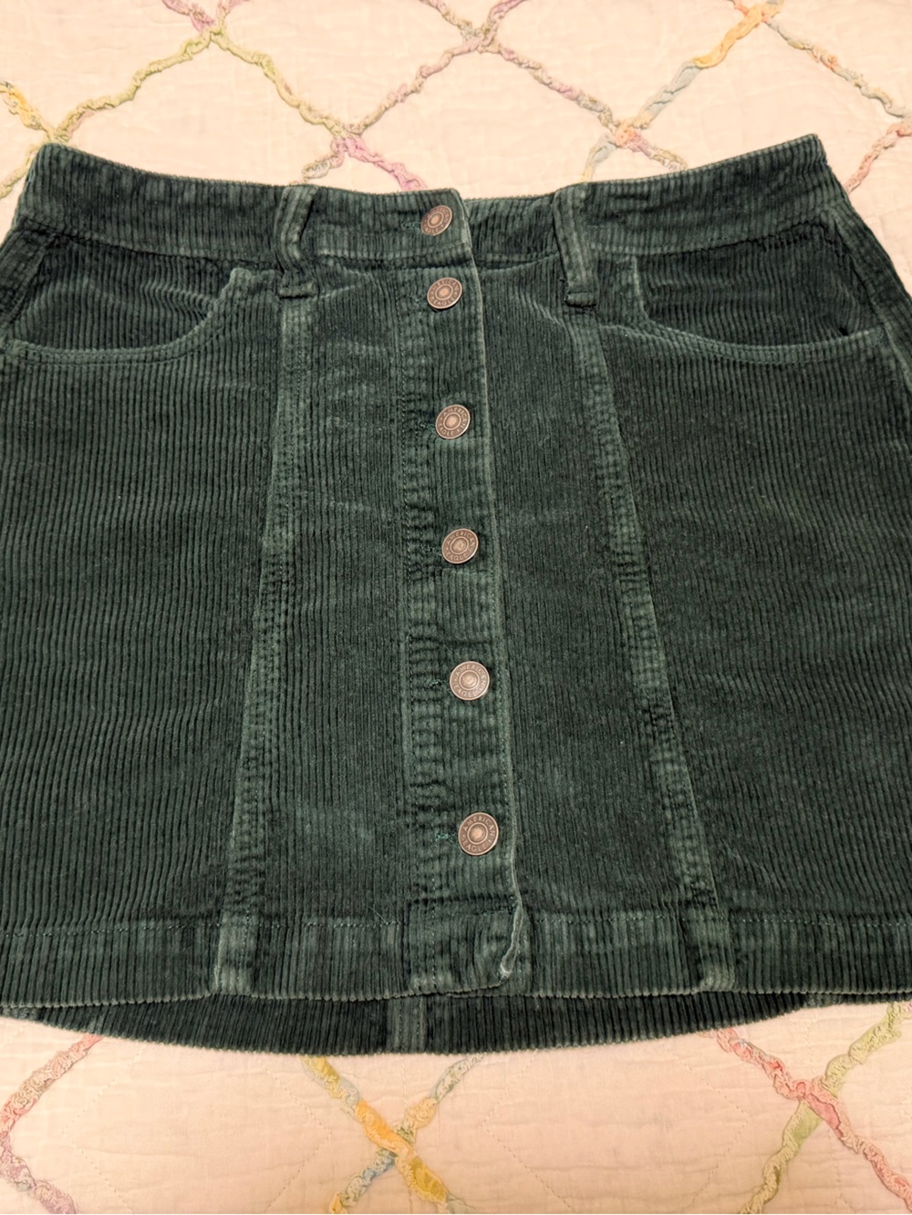 American Eagle Outfitters Forest Green Corduroy Button-Front Skirt